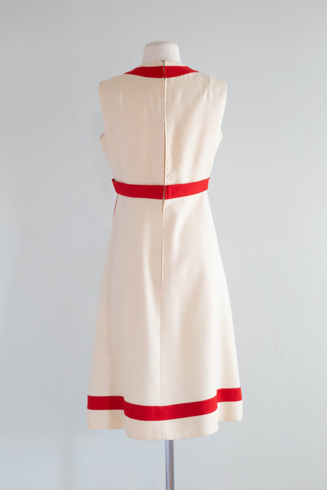 Darling 1960's Anne Fogarty Red and Cream Shift Dress / SM