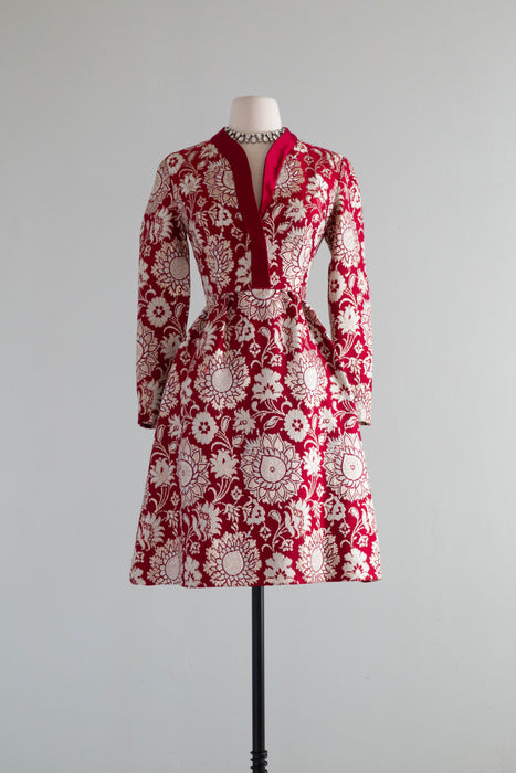 Fabulous 1960's Adele Simpson Holiday Baroque Silk Jacquard Cocktail Dress / Small
