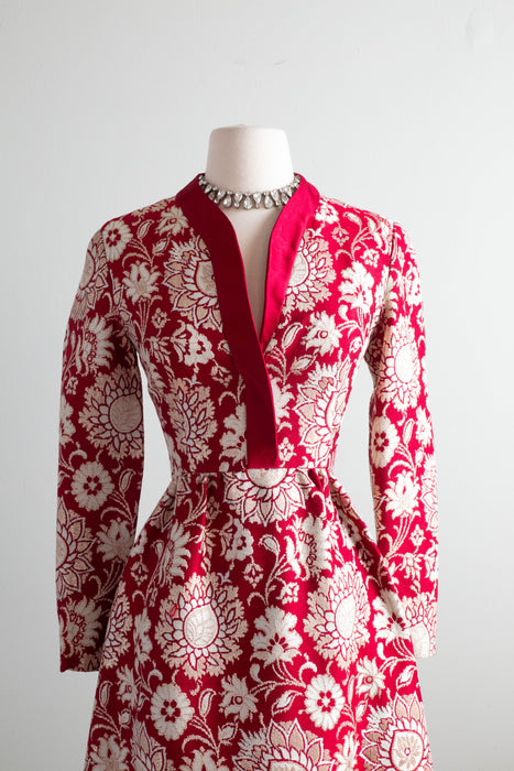 Fabulous 1960's Adele Simpson Holiday Baroque Silk Jacquard Cocktail Dress / Small