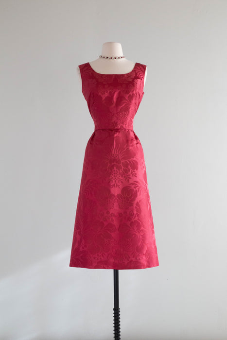 Gorgeous 1950's Cranberry Scalamandre Silk Brocade Cocktail Dress & Jacket / Small