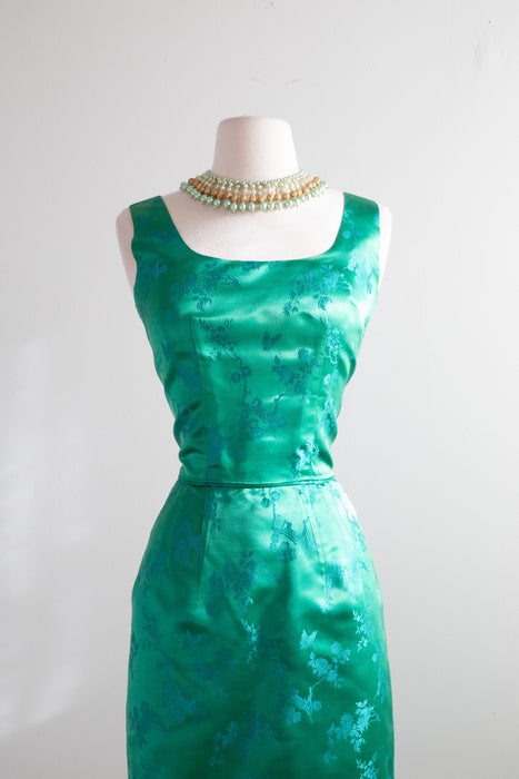 Gorgeous Jade Green Chinese Silk Cocktail Dress With Matching Jacket / SM
