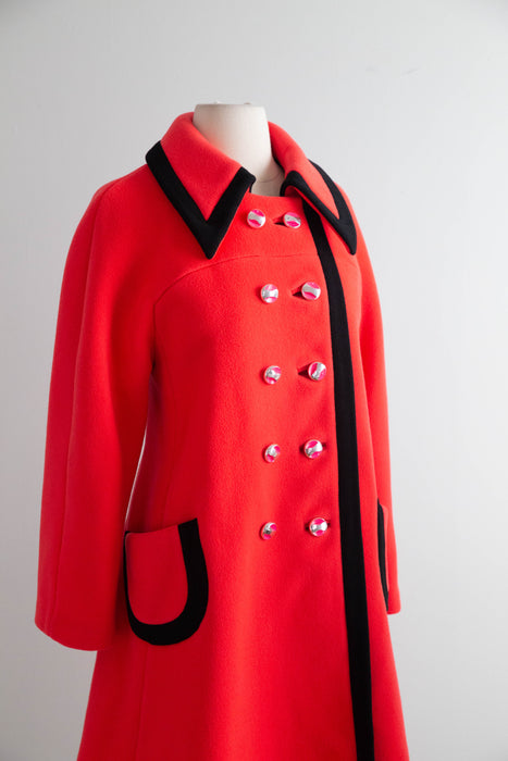 Iconic 1960's Lipstick Red Wool Mod Coat By Printzess Fashions / ML