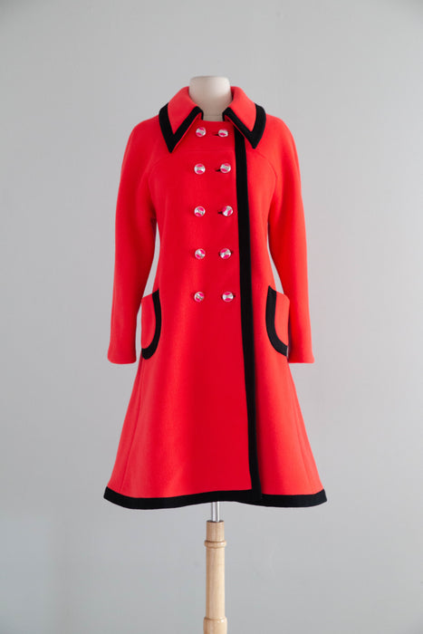 Iconic 1960's Lipstick Red Wool Mod Coat By Printzess Fashions / ML
