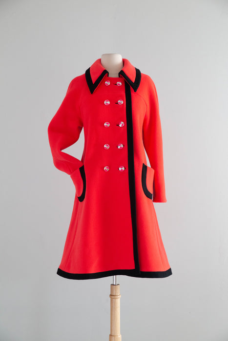Iconic 1960's Lipstick Red Wool Mod Coat By Printzess Fashions / ML