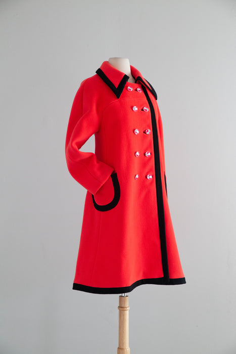 Iconic 1960's Lipstick Red Wool Mod Coat By Printzess Fashions / ML