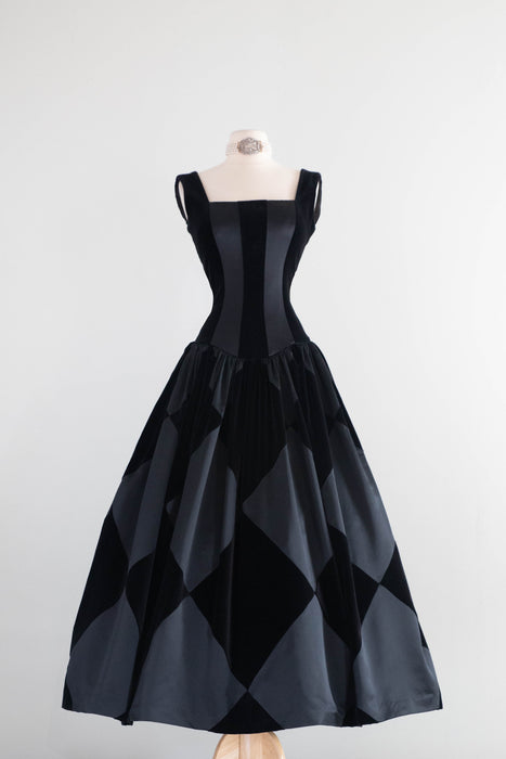 Stunning 1980s Escada Couture Black Harlequin Evening Gown / SM