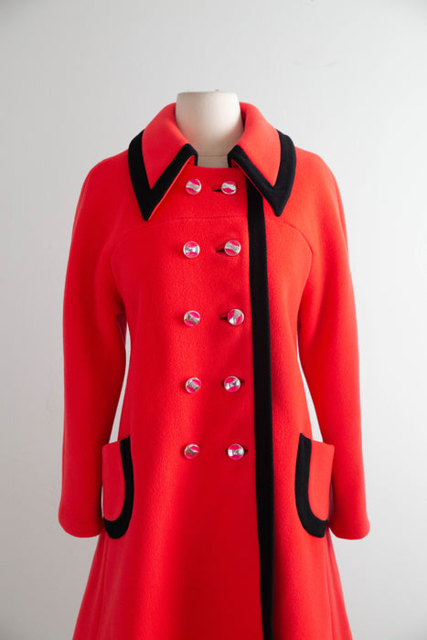 Iconic 1960's Lipstick Red Wool Mod Coat By Printzess Fashions / ML