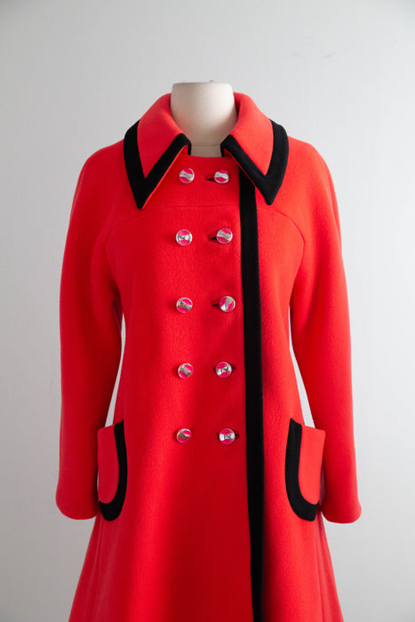 Iconic 1960's Lipstick Red Wool Mod Coat By Printzess Fashions / ML