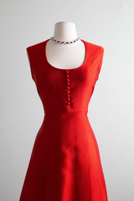 Adorable 1960's Shantung Silk Cocktail Dress By Malcolm Starr / Medium