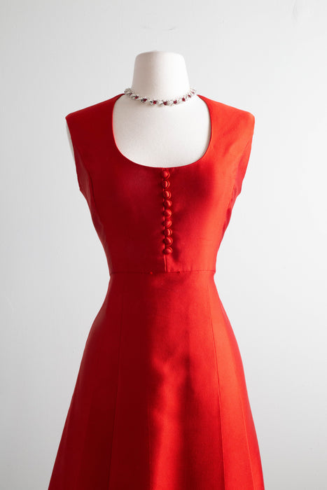 Adorable 1960's Shantung Silk Cocktail Dress By Malcolm Starr / Medium