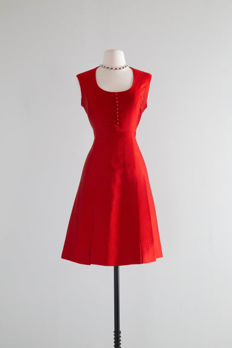 Adorable 1960's Shantung Silk Cocktail Dress By Malcolm Starr / Medium