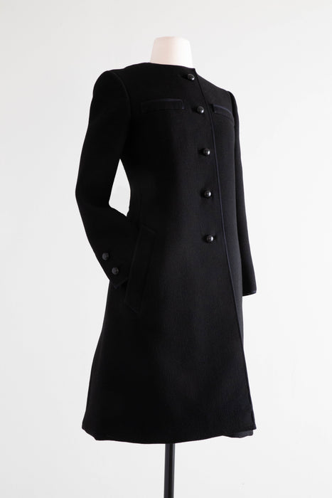 Impeccable Late 1960's Geoffrey Beene Structured Black Wool Coat / SM