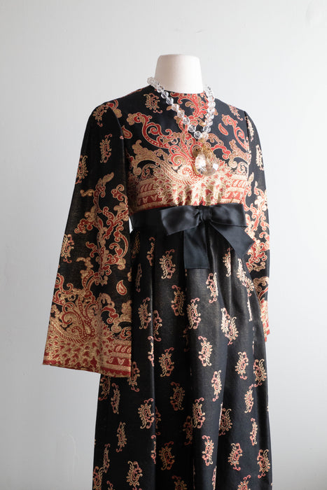 Fabulous 1960's Baroque Empire Waist Ornate Maxi Dress / Sm