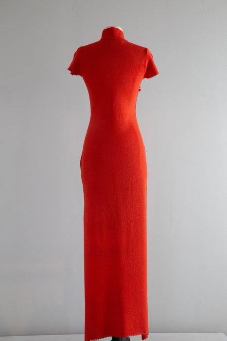 Glamorous 1960's Adolfo Cayenne Knit Cheongsam Dress / SM