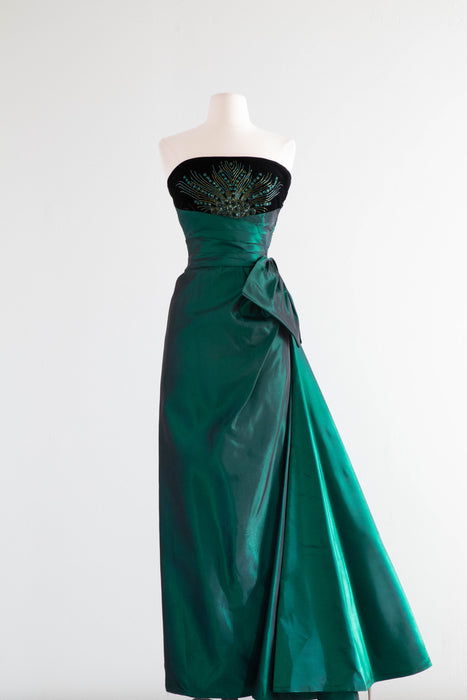 Fabulous Old Hollywood Velvet Evening Gown With Emerald Taffeta Skirt Xtabay Vintage Fabulous Old Hollywood Velvet Evening Gown With Emerald Taffeta Skirt Xtabay Vintage