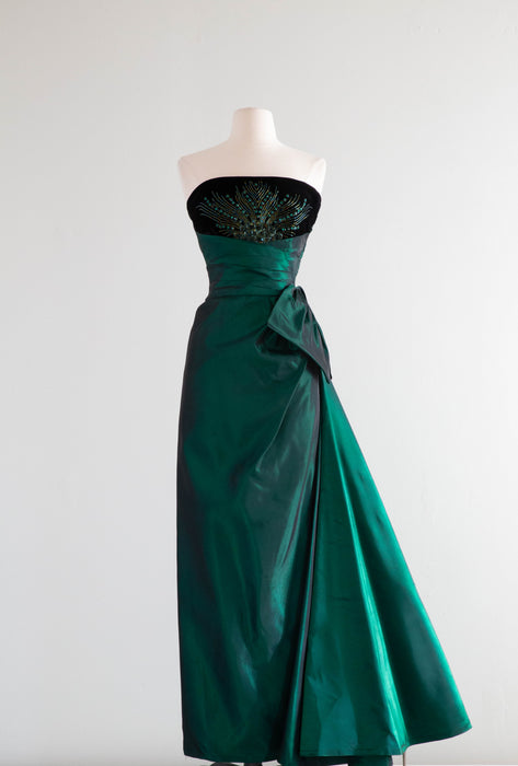 Fabulous Old Hollywood Velvet Evening Gown With Emerald Taffeta Skirt Xtabay Vintage Fabulous Old Hollywood Velvet Evening Gown With Emerald Taffeta Skirt Xtabay Vintage