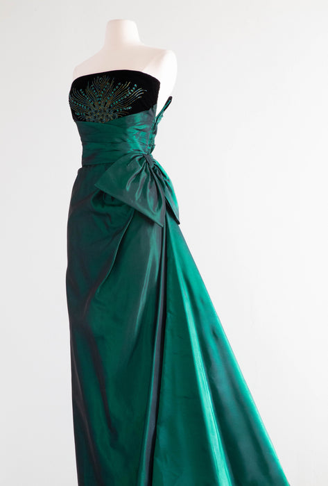 Fabulous Old Hollywood Velvet Evening Gown With Emerald Taffeta Skirt Xtabay Vintage Fabulous Old Hollywood Velvet Evening Gown With Emerald Taffeta Skirt Xtabay Vintage