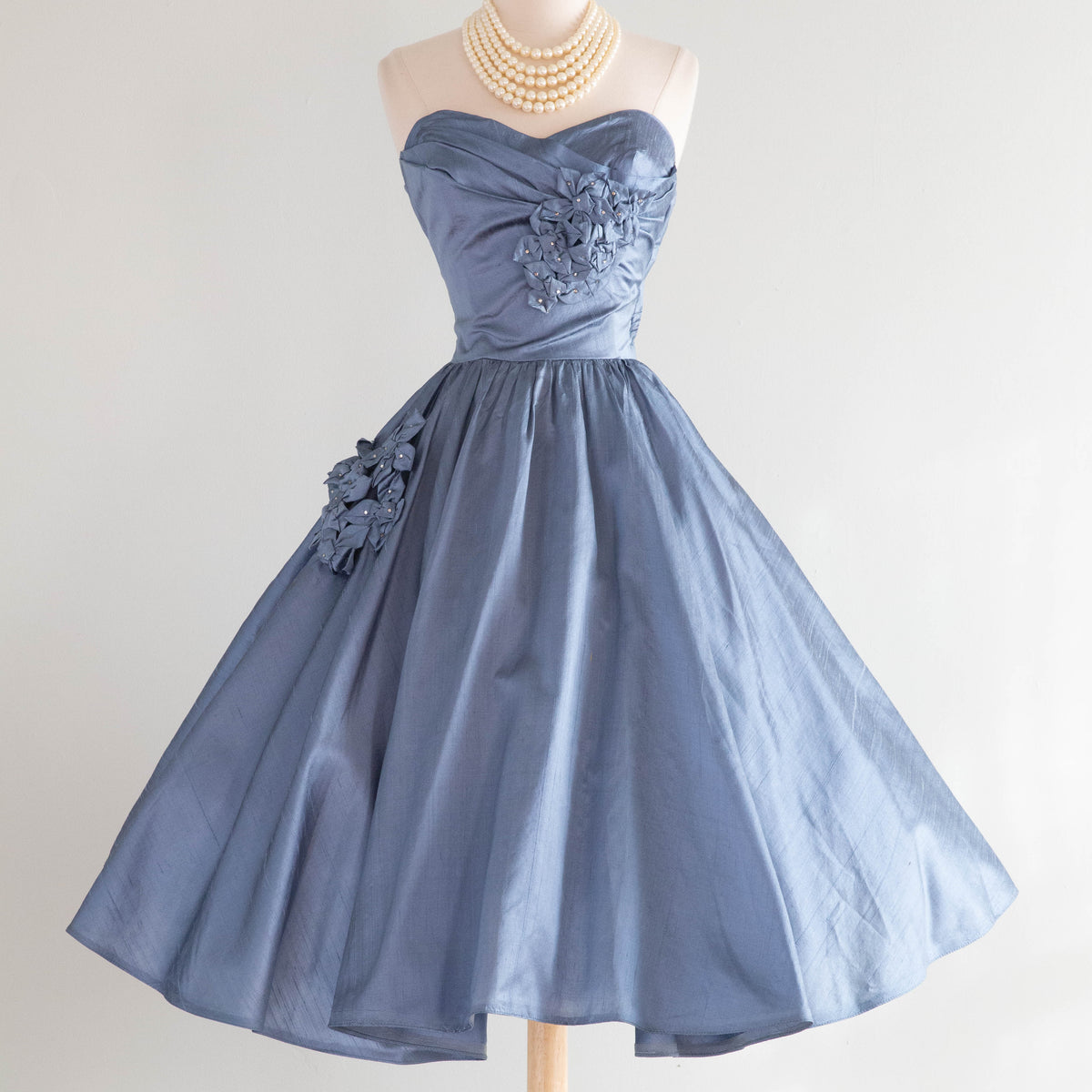 Exquisite 1950's Crystal Blue Silk Formal Party Dress / Small – Xtabay  Vintage