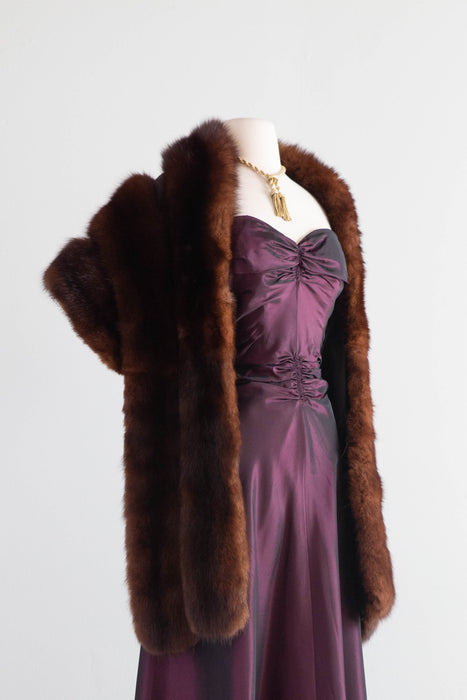 Gorgeous 1950's Extra Long Mahogany Mink Wrap / OS
