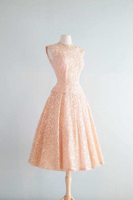 Ethereal 1950's Ballet Pink Lace Party Dress With Sequin Trim / Small