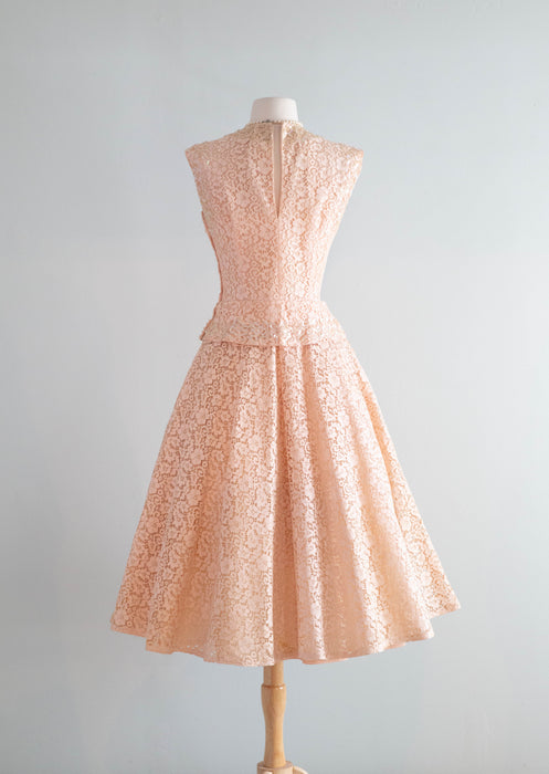 Ethereal 1950's Ballet Pink Lace Party Dress With Sequin Trim / Small