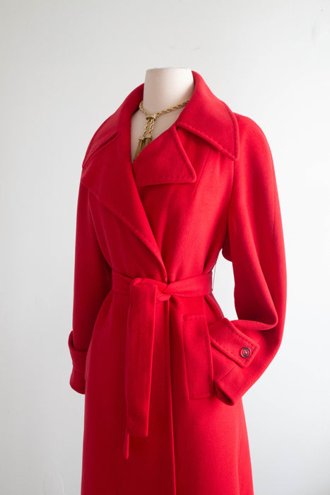 Vintage Cerise Cashmere Ladies Trench Coat Circa 1970's / Medium