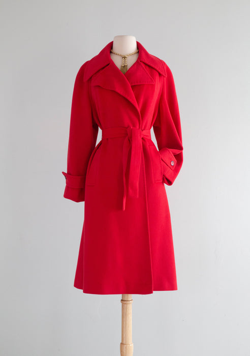 Vintage Cerise Cashmere Ladies Trench Coat Circa 1970's / Medium