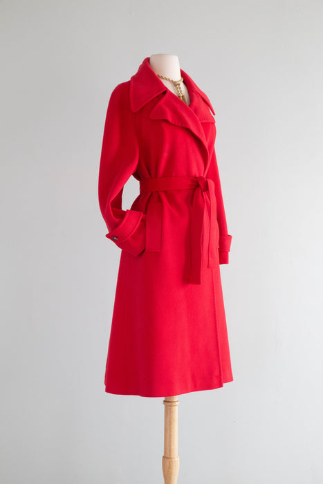 Vintage Cerise Cashmere Ladies Trench Coat Circa 1970's / Medium