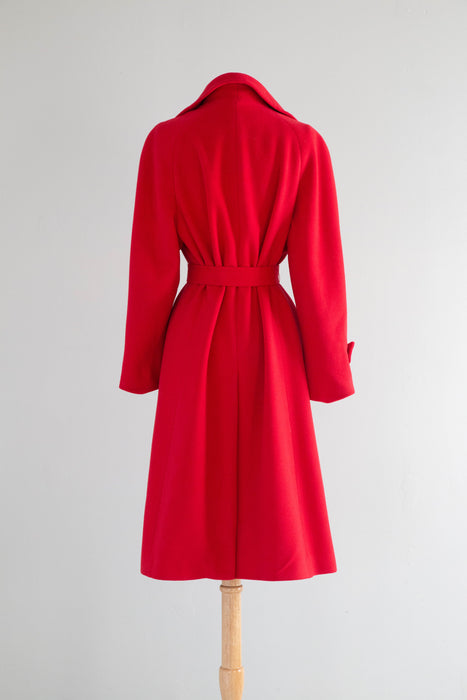 Vintage Cerise Cashmere Ladies Trench Coat Circa 1970's / Medium