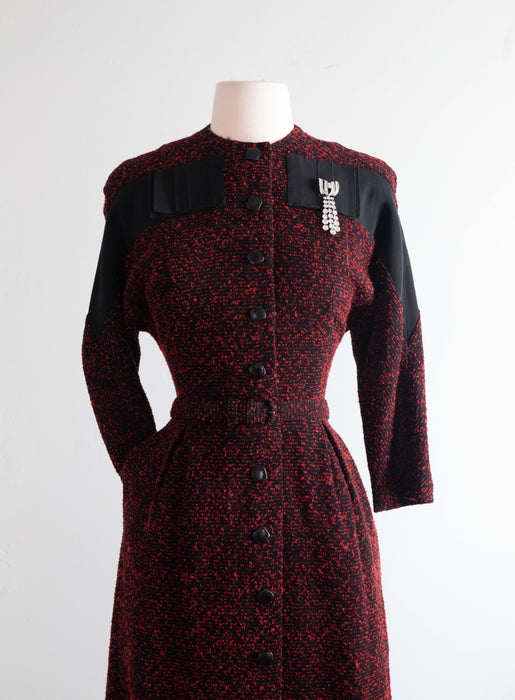 Elegant Early 1950's Eisenberg Originals Red & Black Occasion Dress / Small