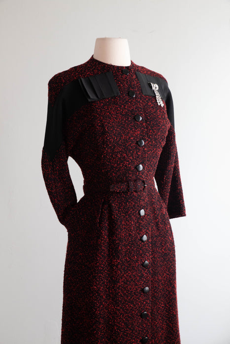 Elegant Early 1950's Eisenberg Originals Red & Black Occasion Dress / Small