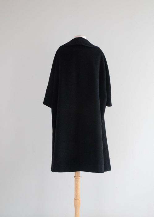 Elegant 1950's Black Cashmere Peter Pan Coat / ML