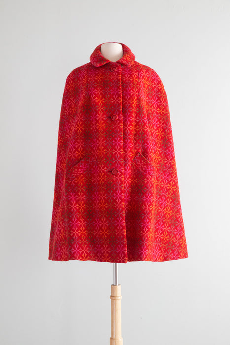 Fabulous 1960's Kaleidoscope Welsh Wool Tapestry Cape / OSFM