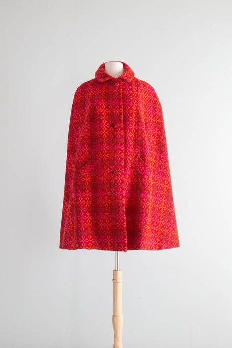 Fabulous 1960's Kaleidoscope Welsh Wool Tapestry Cape / OSFM