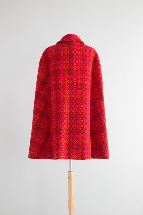 Fabulous 1960's Kaleidoscope Welsh Wool Tapestry Cape / OSFM