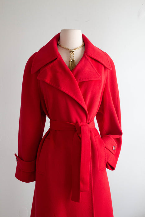 Vintage Cerise Cashmere Ladies Trench Coat Circa 1970's / Medium