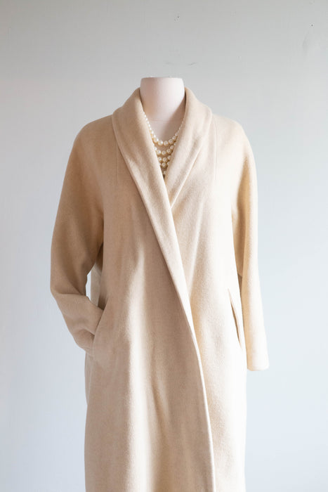 Luxurious 1950's Bone Cashmere Cocoon Coat / SM