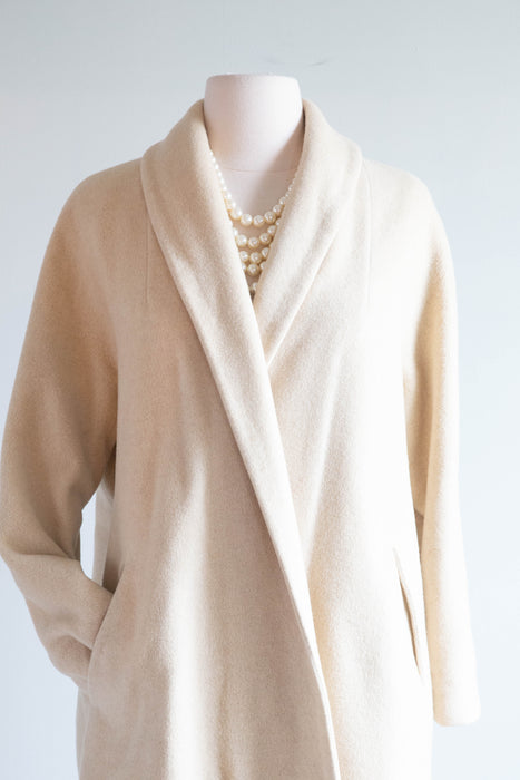 Luxurious 1950's Bone Cashmere Cocoon Coat / SM
