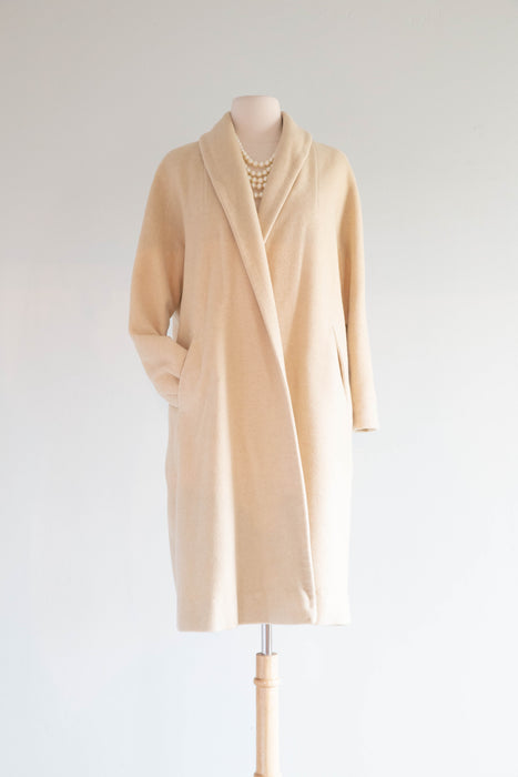 Luxurious 1950's Bone Cashmere Cocoon Coat / SM