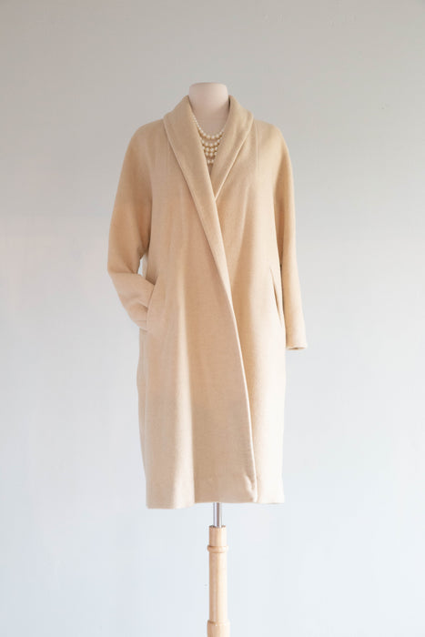 Luxurious 1950's Bone Cashmere Cocoon Coat / SM