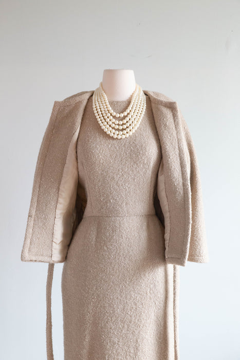 Elegant 1950's Wool Boucle Dress & Matching Jacket by Larry Aldrich / Medium