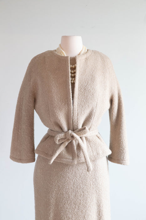 Elegant 1950's Wool Boucle Dress & Matching Jacket by Larry Aldrich / Medium