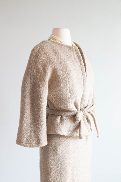 Elegant 1950's Wool Boucle Dress & Matching Jacket by Larry Aldrich / Medium