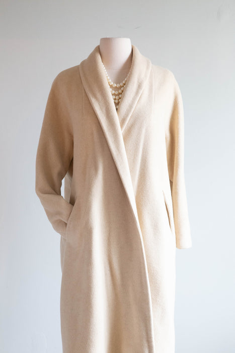 Luxurious 1950's Bone Cashmere Cocoon Coat / SM