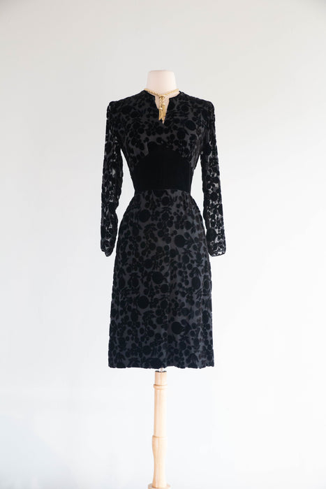 Elegant 1960's Couture Made Devore Silk Velvet Cocktail Dress / SM