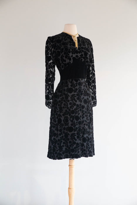 Elegant 1960's Couture Made Devore Silk Velvet Cocktail Dress / SM