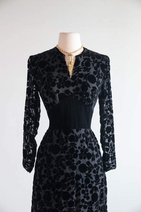 Elegant 1960's Couture Made Devore Silk Velvet Cocktail Dress / SM