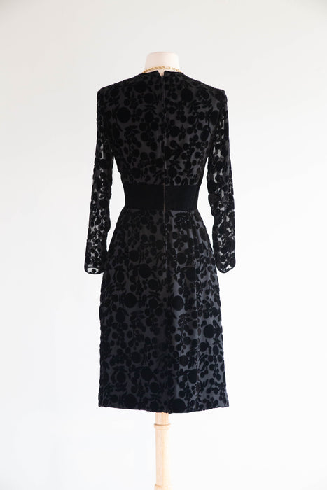 Elegant 1960's Couture Made Devore Silk Velvet Cocktail Dress / SM