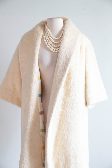Dreamy Early 1960's Pastel Candy 🍭 Striped Ivory Lilli Ann Cocoon Coat / Petite SM