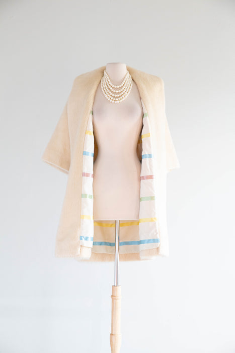 Dreamy Early 1960's Pastel Candy 🍭 Striped Ivory Lilli Ann Cocoon Coat / Petite SM